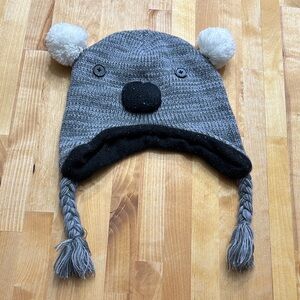 Gray Knit Koala Beanie with Pom Poms